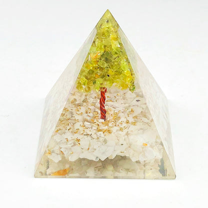 White Howlite and Peridot Orgone Pyramid