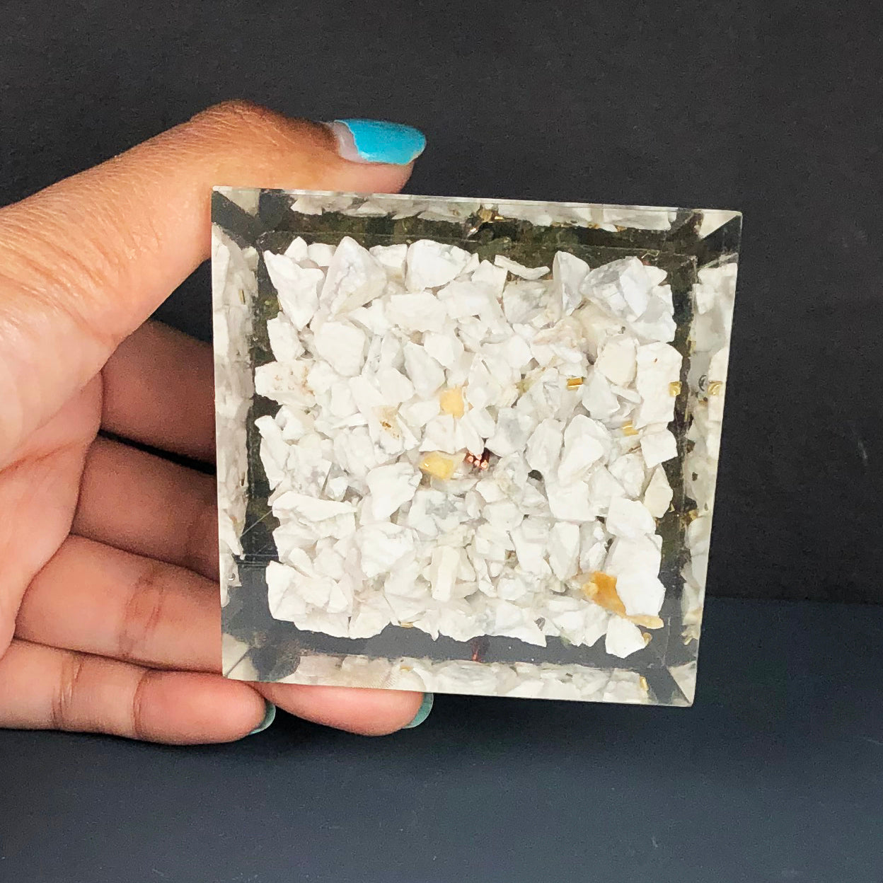 White Howlite and Peridot Orgone Pyramid
