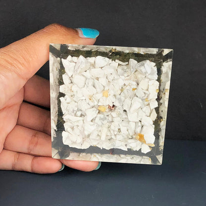 White Howlite and Peridot Orgone Pyramid
