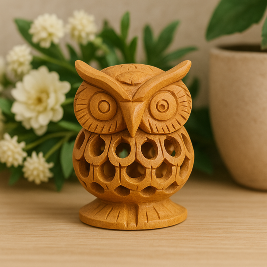Wooden Owl Spiritual Decor – Handcrafted Symbol of Wisdom & Protection