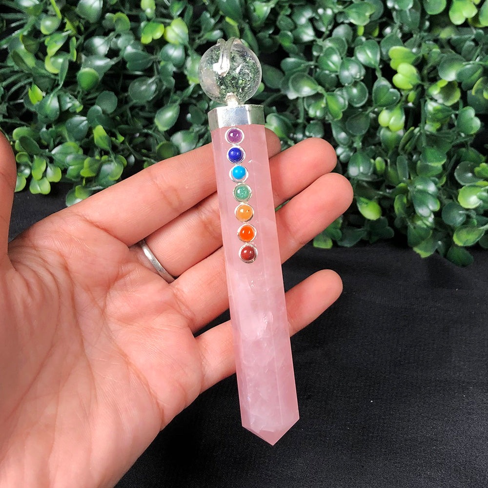 Seven Chakra Rose Quartz Healing Wand – Love, Energy Balance & Chakra Alignment