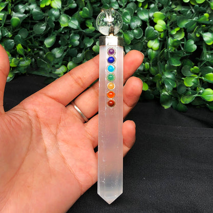 White Selenite Seven Chakra Wand – Energy Cleansing & Spiritual Activation