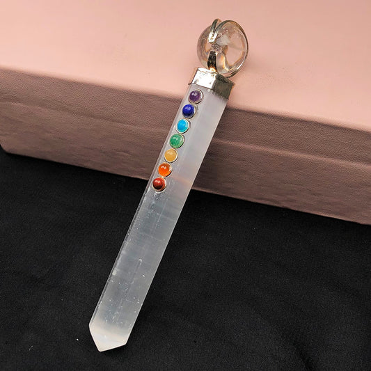 White Selenite Seven Chakra Wand – Energy Cleansing & Spiritual Activation