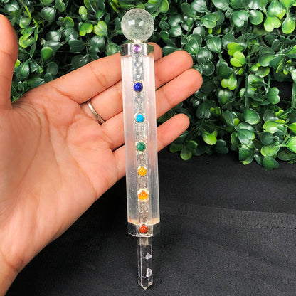 White Selenite Seven Chakra Wand – Energy Cleansing