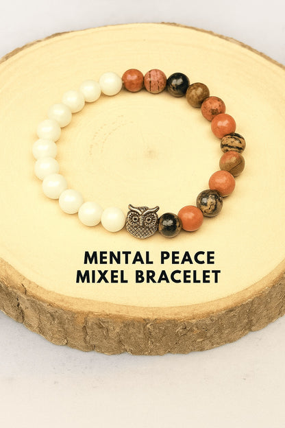 Mental Peace Mixel Crystal Bracelet (Rhodonite & White Agate)