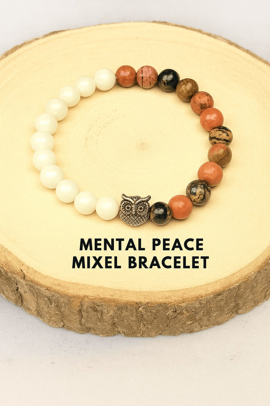 Mental Peace Mixel Crystal Bracelet (Rhodonite & White Agate)
