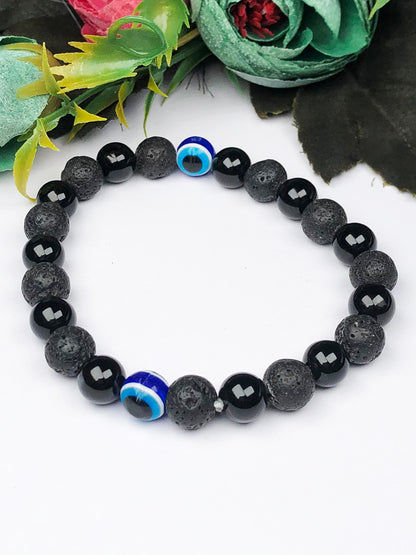 Evil Eye Mixel Crystal Bracelet (Obsidian, Lava and Evil Eye)