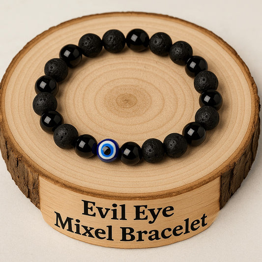 Evil Eye Mixel Crystal Bracelet (Obsidian, Lava and Evil Eye)