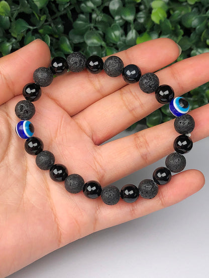Evil Eye Mixel Crystal Bracelet (Obsidian, Lava and Evil Eye)