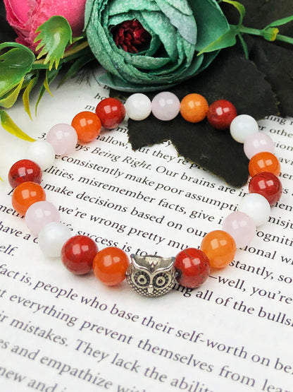 PCOD / PCOS Mixel Crystal Bracelet (Carnelian , Red Jasper, Rose quartz & Moonstone)