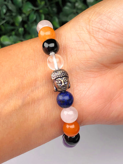 Universal Mixel Crystal Bracelet (7 Chakra) (Hematite & Lava stone)