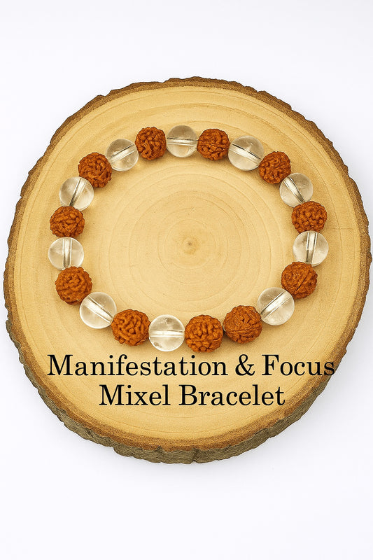 Manifestation & Focus and Mixel Crystal Bracelet (Trinetra ) (Clear Quartz , Amethyst , Lapis lazuli , Rose Quartz, Carnelian & Obsidian)