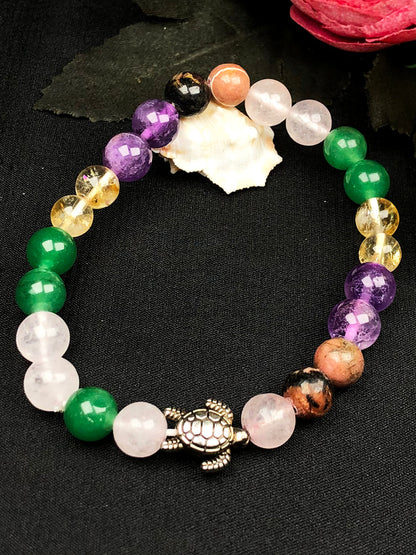 Beautiful Face Mixel Crystal Bracelet (Rose quartz ,Green Aventurine, Citrine , Amethyst & Rhodonite)
