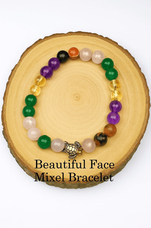 Beautiful Face Mixel Crystal Bracelet (Rose quartz ,Green Aventurine, Citrine , Amethyst & Rhodonite)