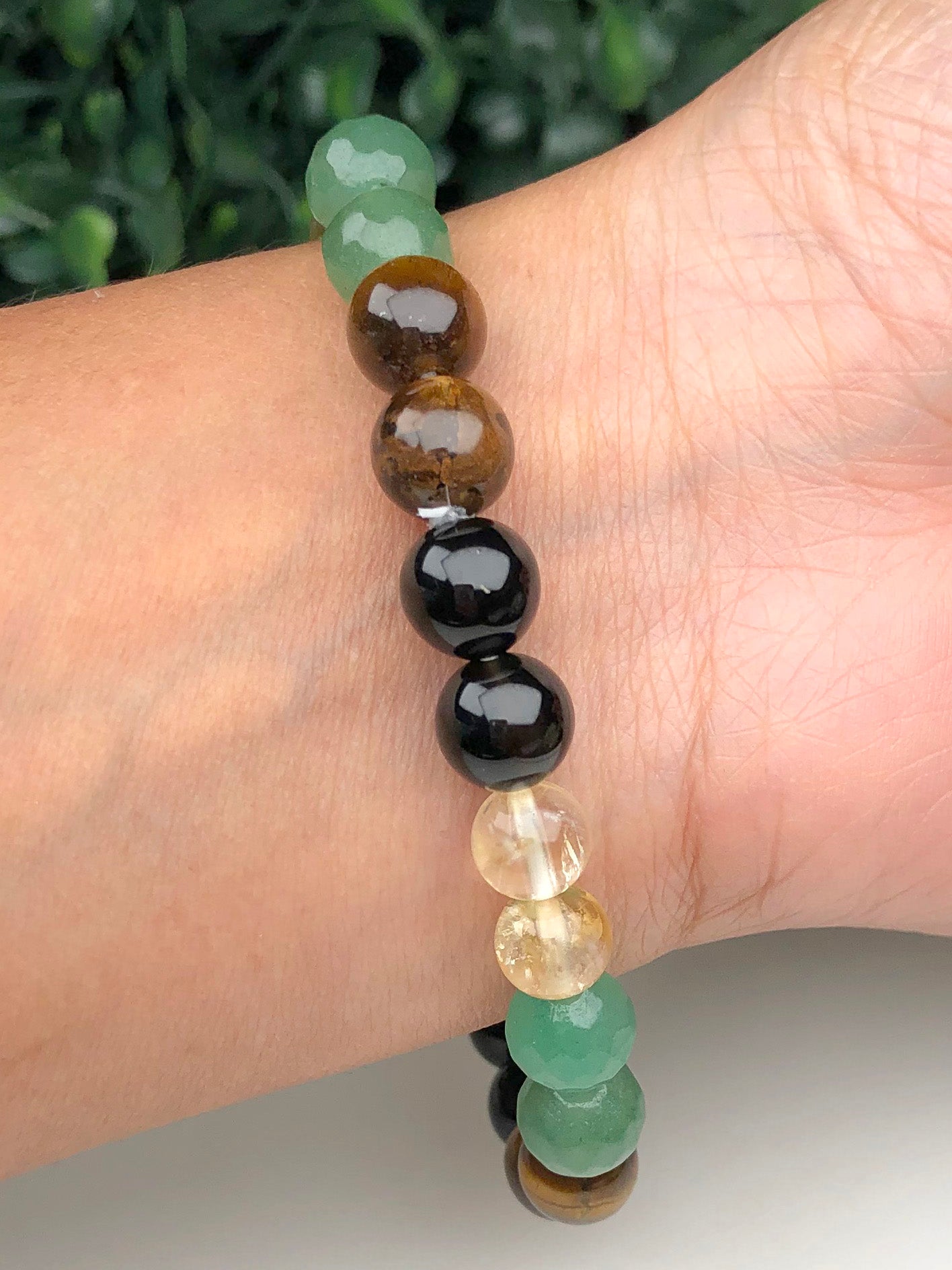 Education Mixel Crystal Bracelet  (Obsidian , Citrine , Green Aventurine & Tiger eye)