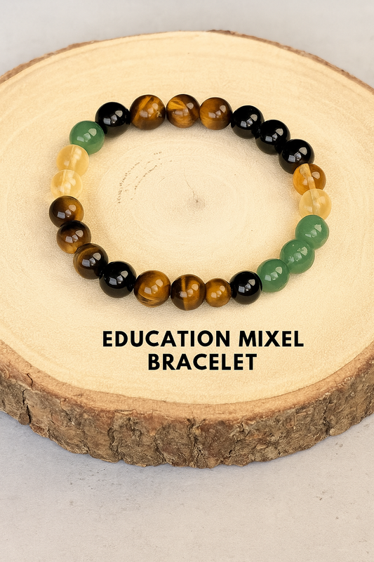 Education Mixel Crystal Bracelet  (Obsidian , Citrine , Green Aventurine & Tiger eye)