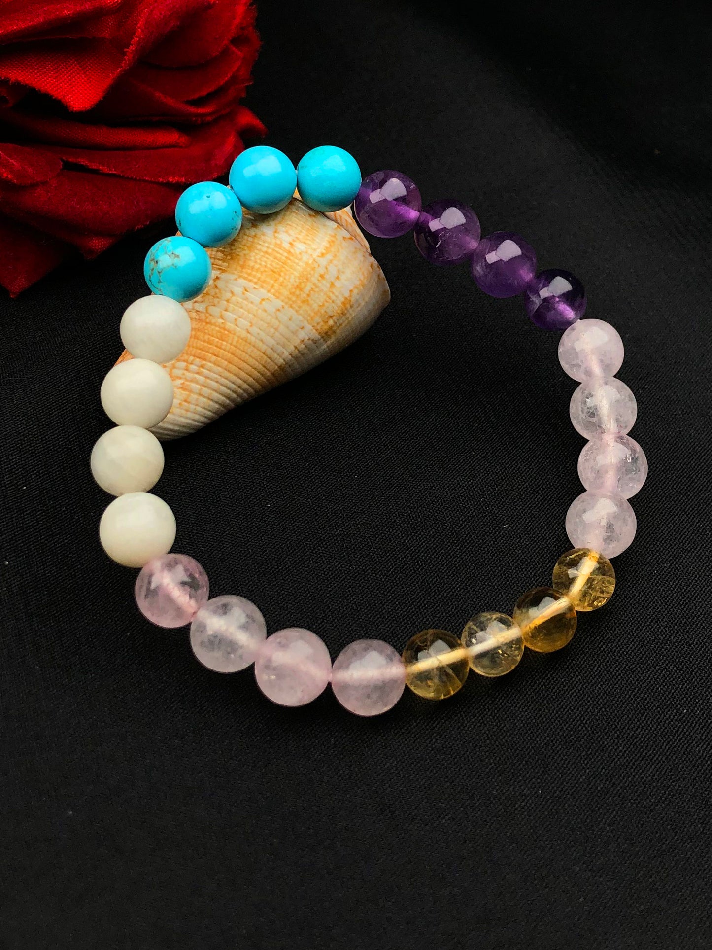 Premium Love Marriage Mixel Crystal Bracelet (Rose quartz , Amethyst , Blue Howlite , White Agate & Citrine)