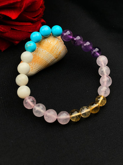 Premium Love Marriage Mixel Crystal Bracelet (Rose quartz , Amethyst , Blue Howlite , White Agate & Citrine)