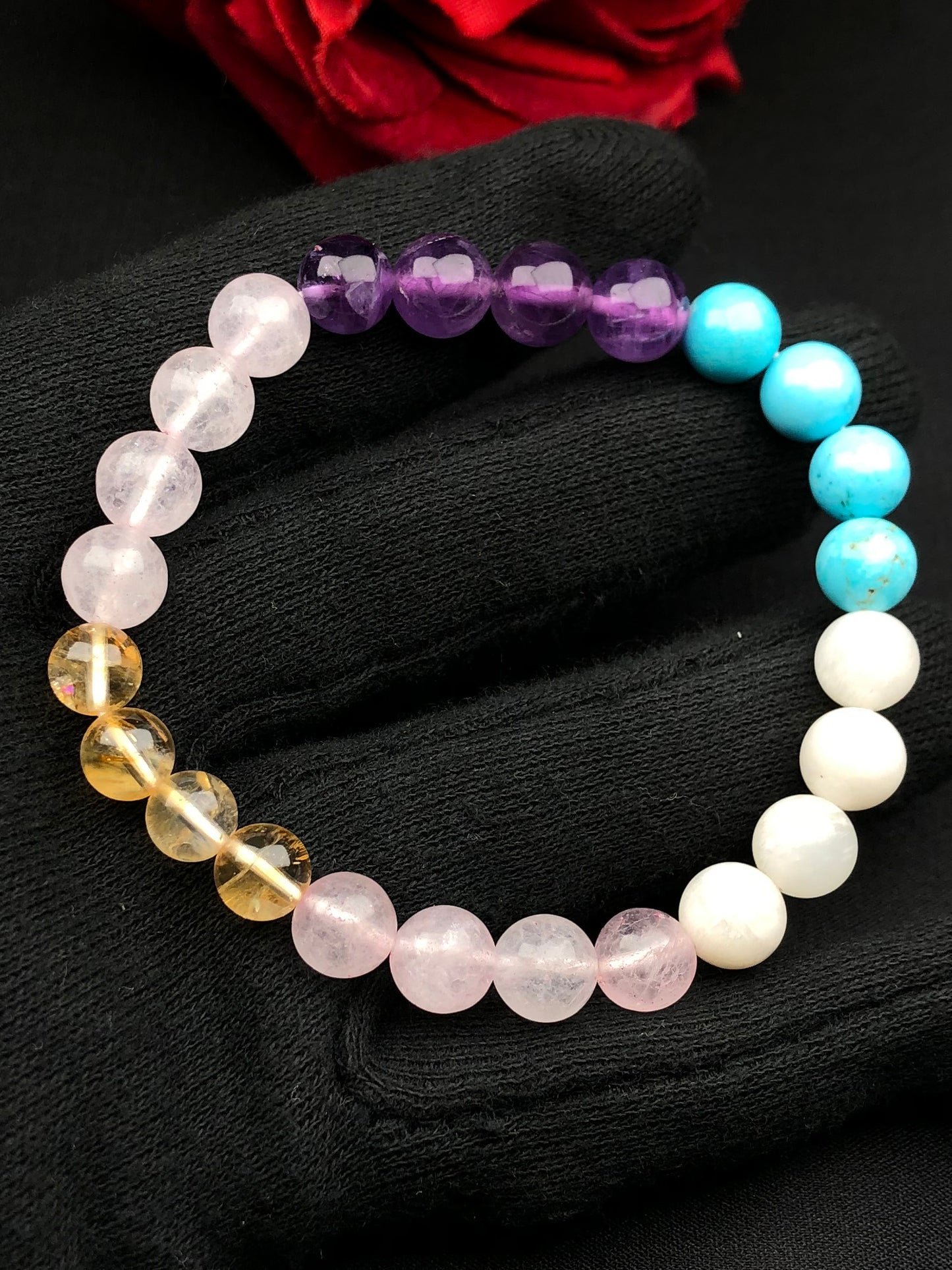Premium Love Marriage Mixel Crystal Bracelet (Rose quartz , Amethyst , Blue Howlite , White Agate & Citrine)