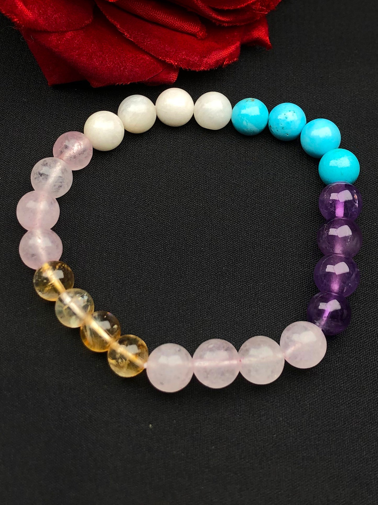 Premium Love Marriage Mixel Crystal Bracelet (Rose quartz , Amethyst , Blue Howlite , White Agate & Citrine)