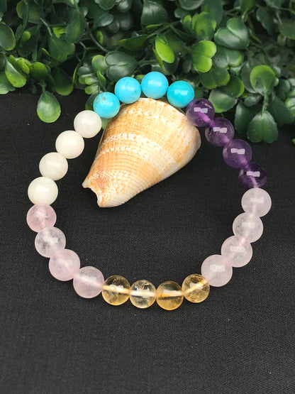 Premium Love Marriage Mixel Crystal Bracelet (Rose quartz , Amethyst , Blue Howlite , White Agate & Citrine)