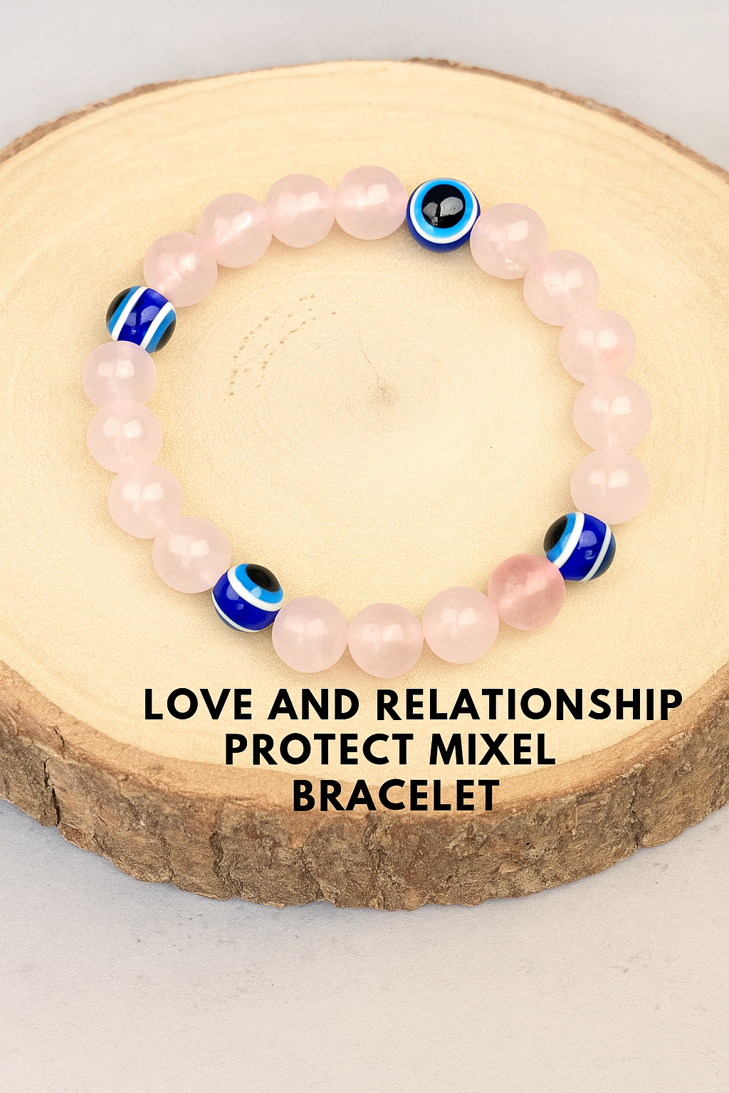 Love and Relationship Protect Mixel Crystal Bracelet (Rose quartz with Evil Eye)
