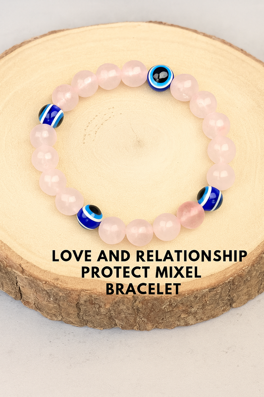 Love and Relationship Protect Mixel Crystal Bracelet (Rose quartz with Evil Eye)