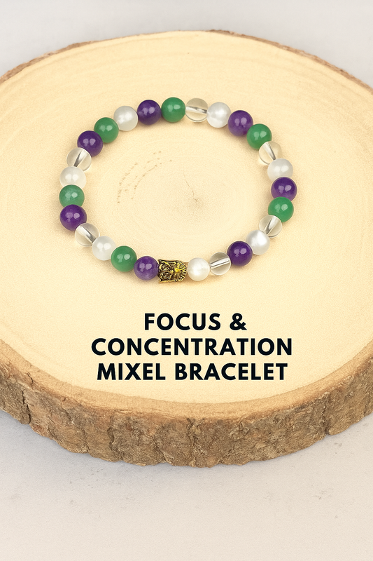 Focus & Concentration Mixel Crystal Bracelet (Amethyst , Green Aventurine,  Clear quartz & Selenite)