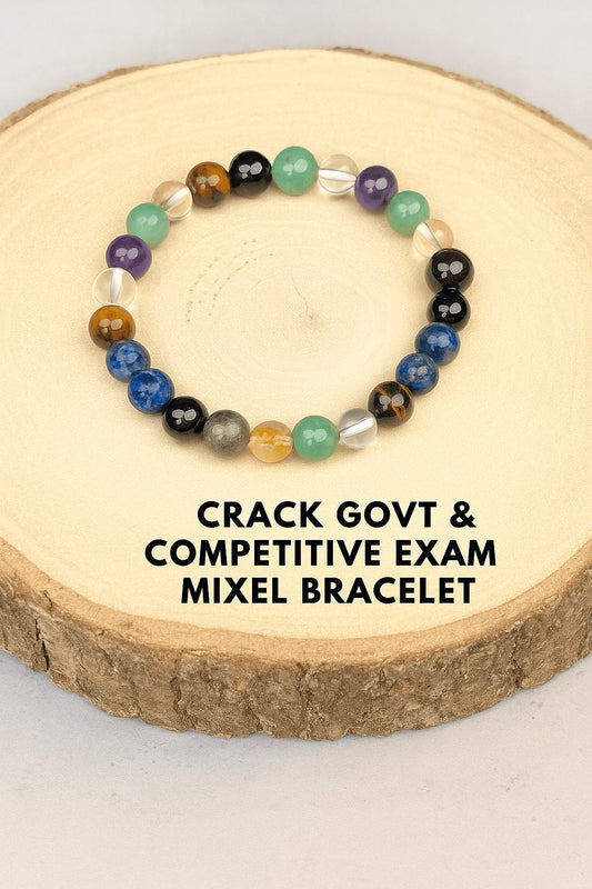 Crack Govt & Competitive Exam Mixel Crystal Bracelet (Tiger eye ,Clear Quartz,Amethyst , Green Aventurine,  Citrine, Pyrite, Obsidian , Lapiz lauzli  & Sodalite)