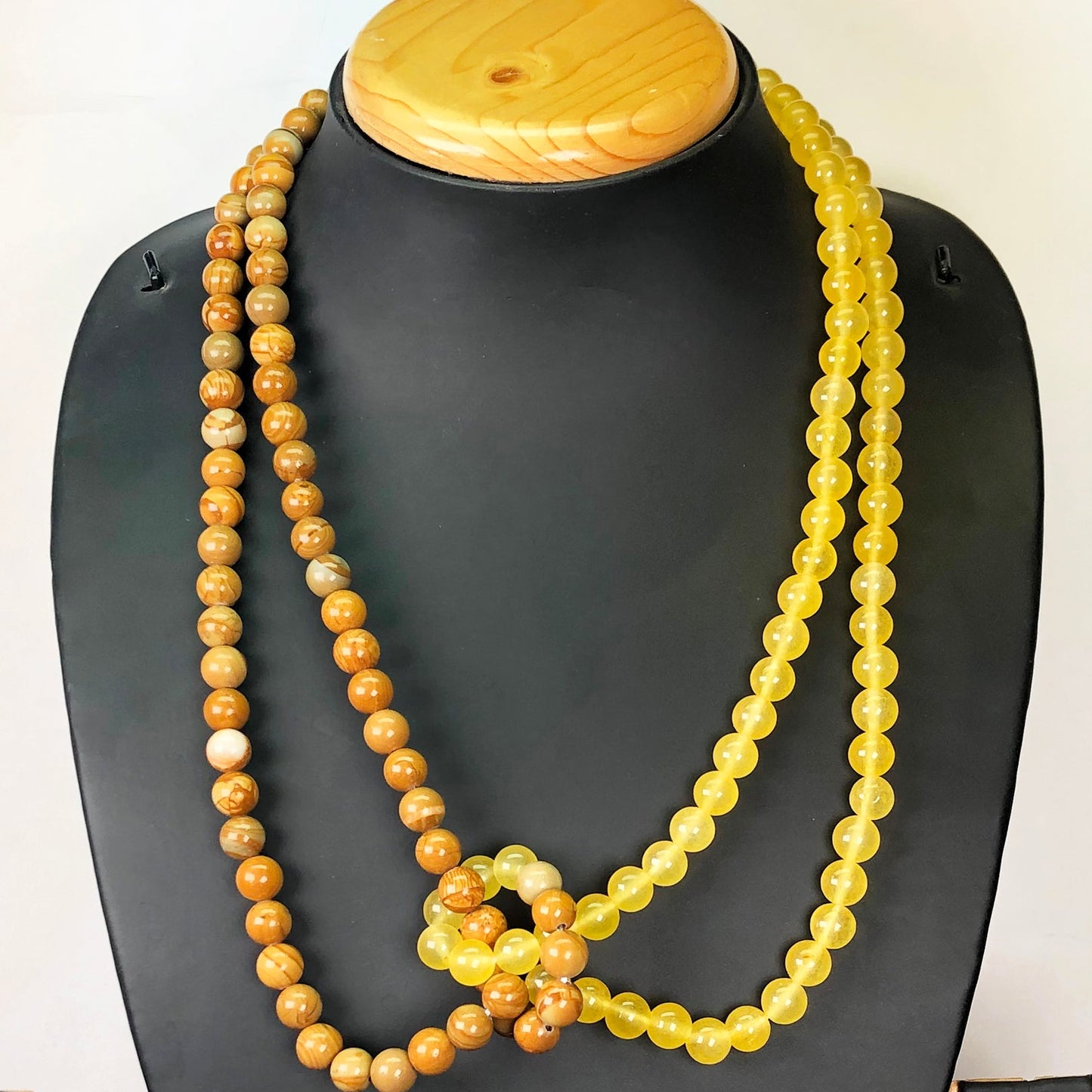 Yellow Onyx and Picture Jasper Necklace Main Metal Brass, Silver Coated