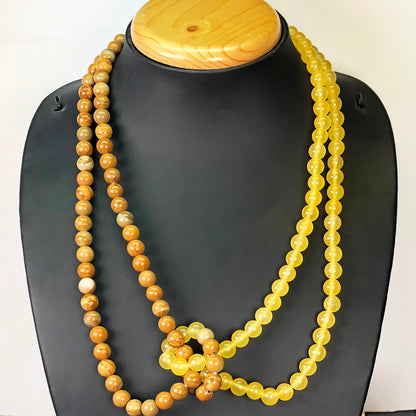 Yellow Onyx and Picture Jasper Necklace Main Metal Brass, Silver Coated