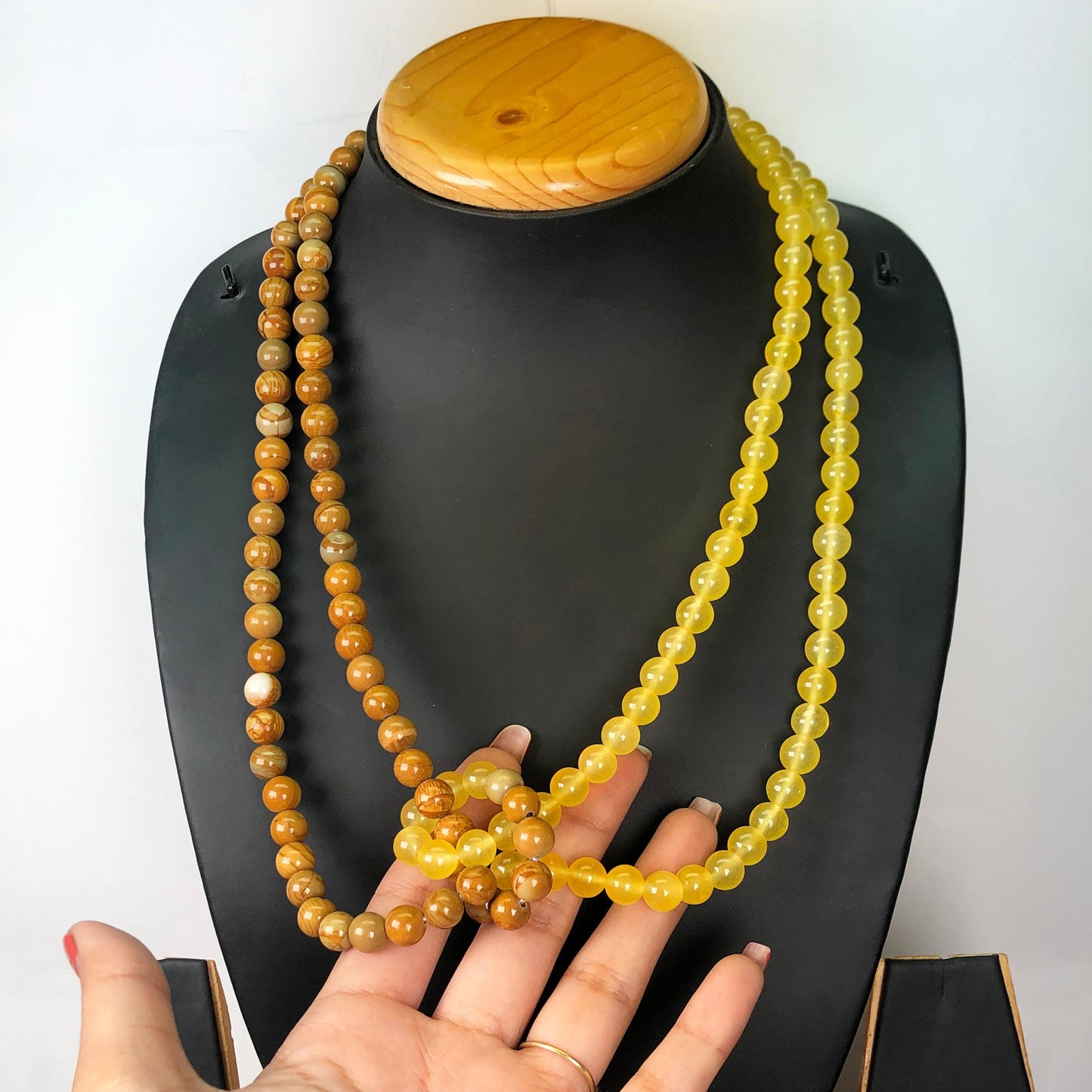Yellow Onyx and Picture Jasper Necklace Main Metal Brass, Silver Coated