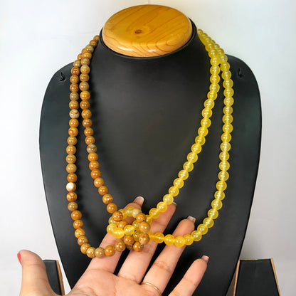 Yellow Onyx and Picture Jasper Necklace Main Metal Brass, Silver Coated