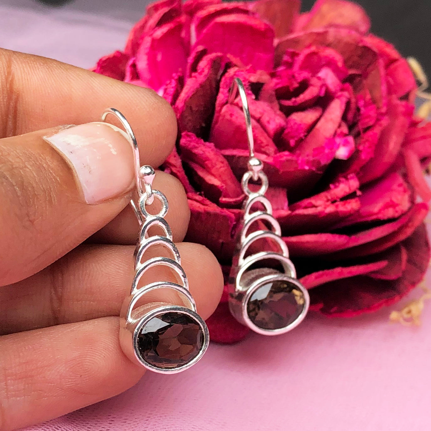 Zhupuk International Latest Design Gemstone Smoky Quartz Earrings for Women and Girls Light Weight Dangle For Every Occasion Nickel-Free Quality ( RITI038 )
