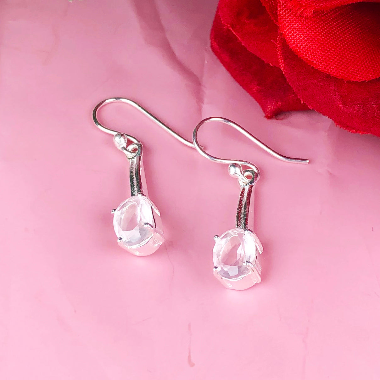 Zhupuk International Trending Design Gemstone Clear Quartz Earrings for Women and Girls Light Weight Dangle For Every Occasion Nickel-Free Quality ( RITI065 )
