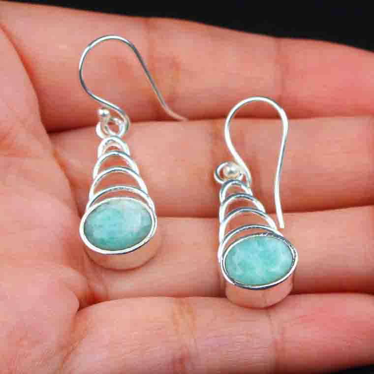 Zhupuk International Trending Stylish Gemstone Amazonite Earrings for Women and Girls Light Weight Dangle For Every Occasion Nickel-Free Quality ( RITI093 )