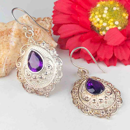 Zhupuk International Latest Design Gemstone Amethyst Earrings for Women and Girls Light Weight Dangle For Every Occasion Nickel-Free Quality ( RITI094 )