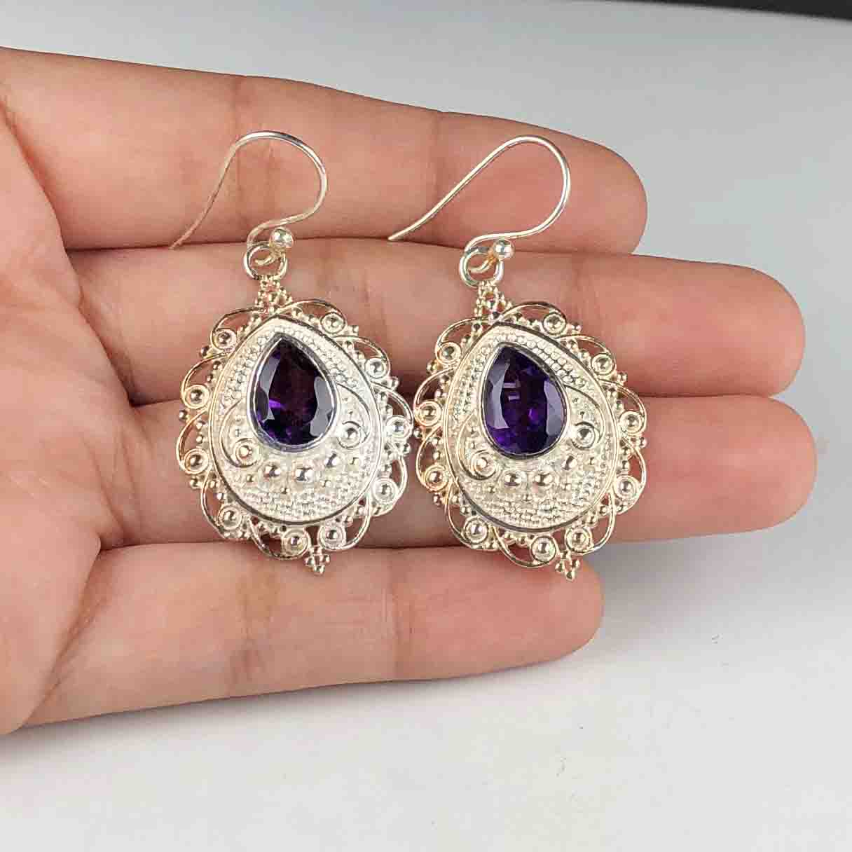 Zhupuk International Latest Design Gemstone Amethyst Earrings for Women and Girls Light Weight Dangle For Every Occasion Nickel-Free Quality ( RITI094 )