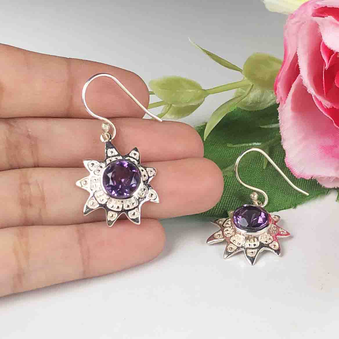Zhupuk International Trending Stylish Gemstone Amethyst Earrings for Women and Girls Light Weight Dangle For Every Occasion Nickel-Free Quality ( RITI100 )