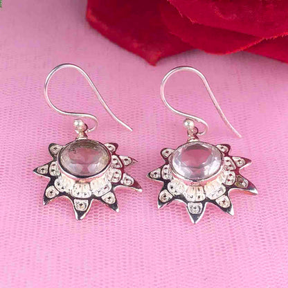 Zhupuk International Latest Design Gemstone Rose Quartz Earrings for Women and Girls Light Weight Dangle For Every Occasion Nickel-Free Quality ( RITI101 )