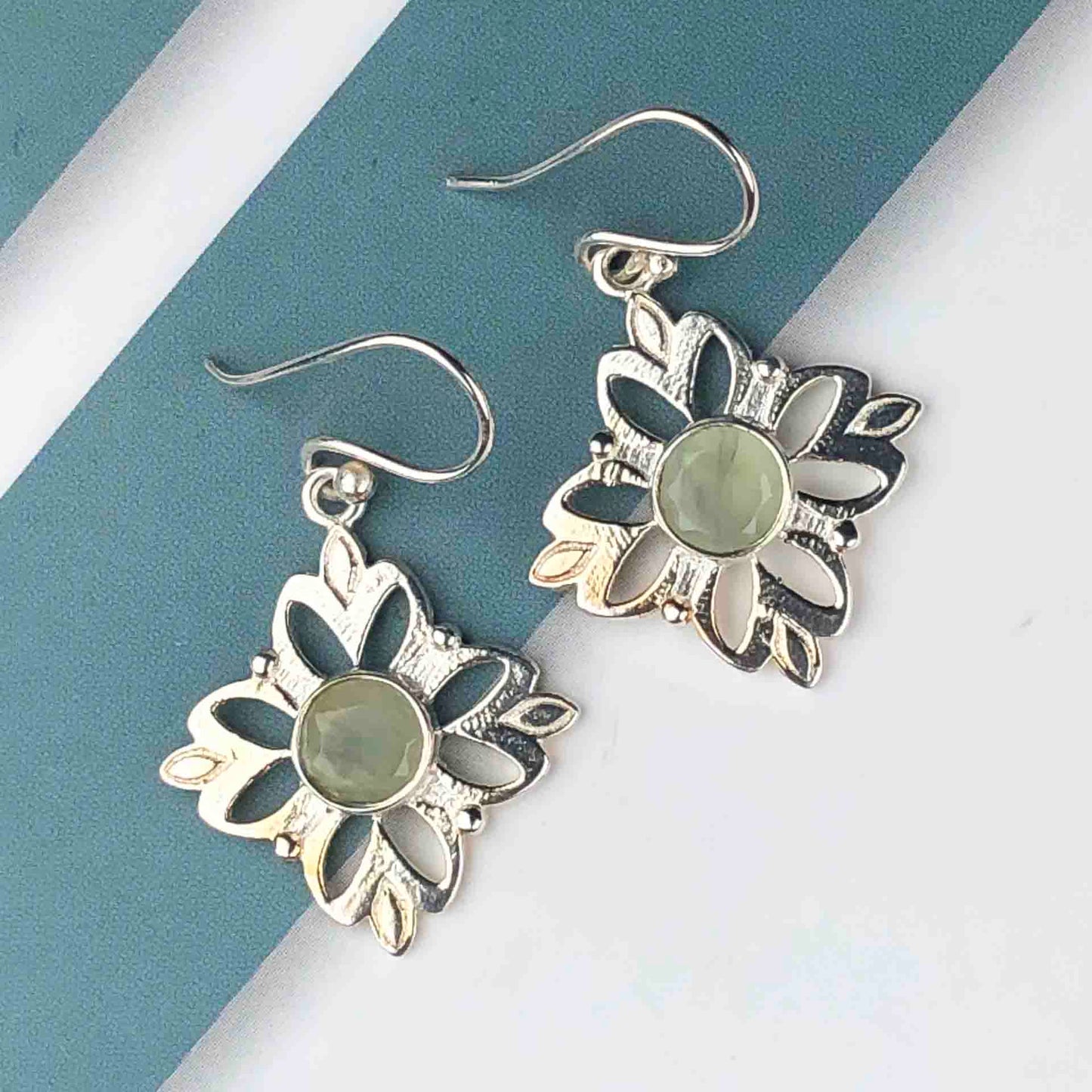 Zhupuk International Latest Stylish Gemstone Prehnite Earrings for Women and Girls Light Weight Dangle For Every Occasion Nickel-Free Quality ( RITI107 )