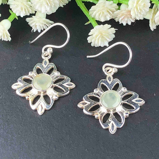 Zhupuk International Latest Stylish Gemstone Prehnite Earrings for Women and Girls Light Weight Dangle For Every Occasion Nickel-Free Quality ( RITI107 )