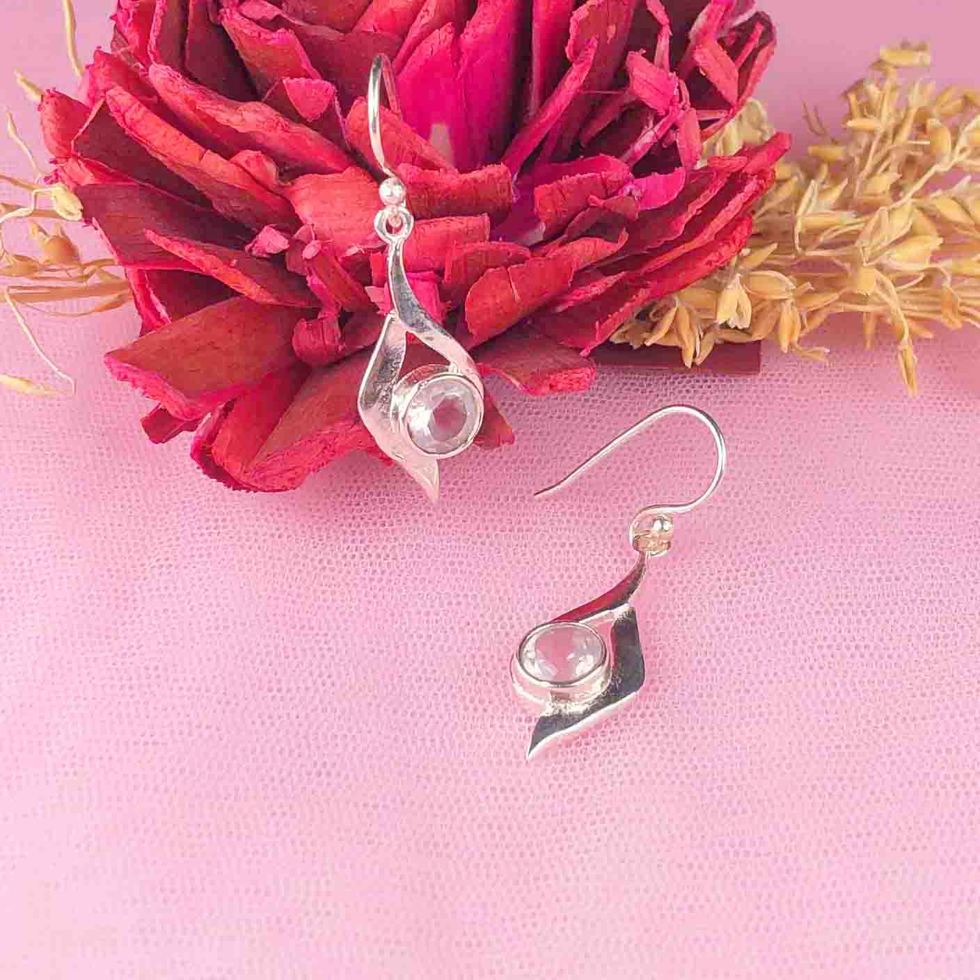 Zhupuk International Latest Design Gemstone Rose Quartz Earrings for Women and Girls Light Weight Dangle For Every Occasion Nickel-Free Quality ( RITI111 )