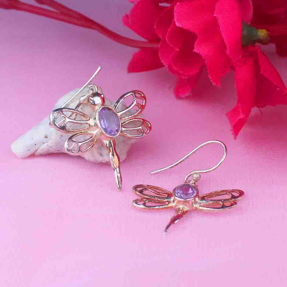 Zhupuk International Trending Design Gemstone Amethyst Earrings for Women and Girls Light Weight Dangle For Every Occasion Nickel-Free Quality ( RITI116 )
