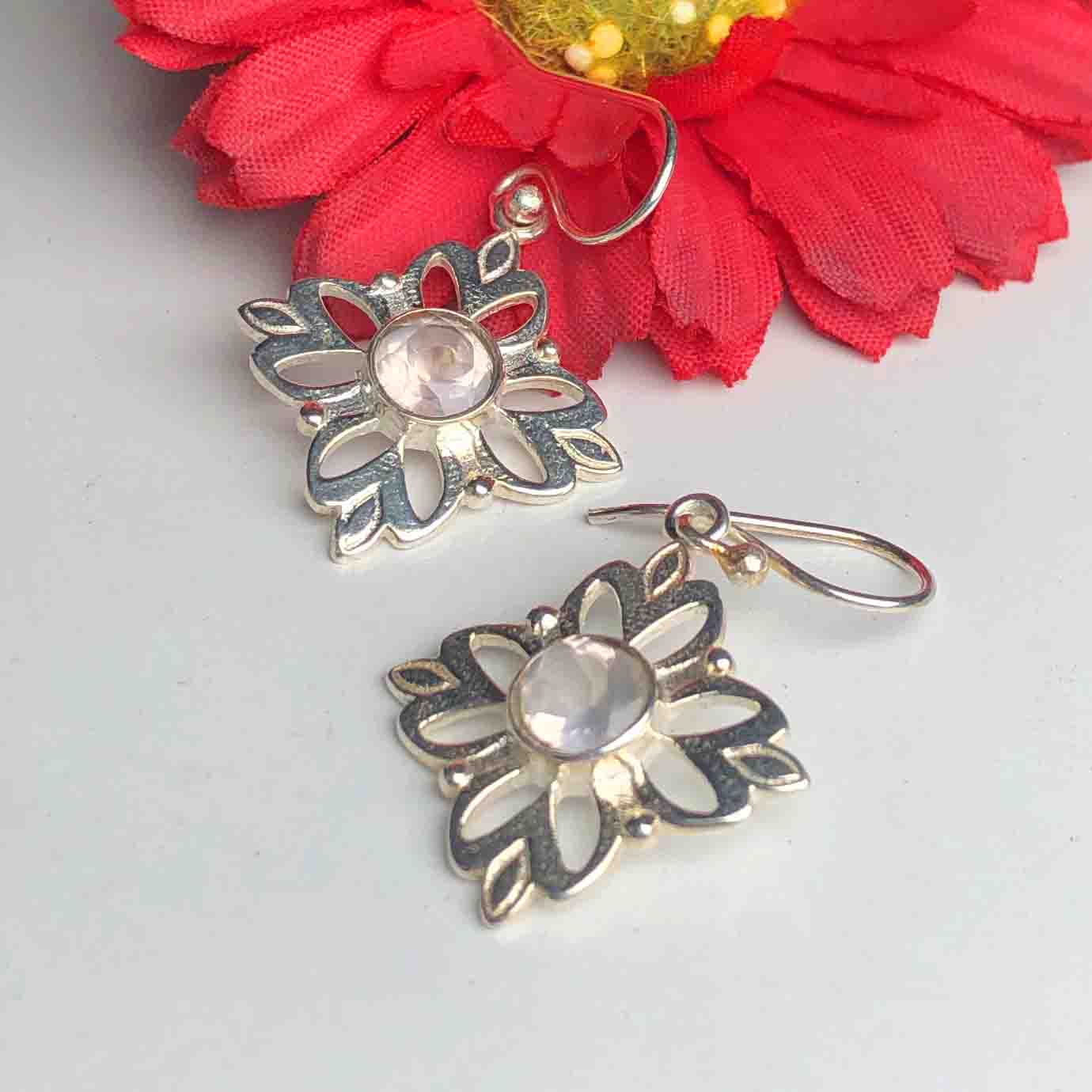 Zhupuk International Unique Design Gemstone Rose Quartz Earrings for Women and Girls Light Weight Dangle For Every Occasion Nickel-Free Quality ( RITI132 )