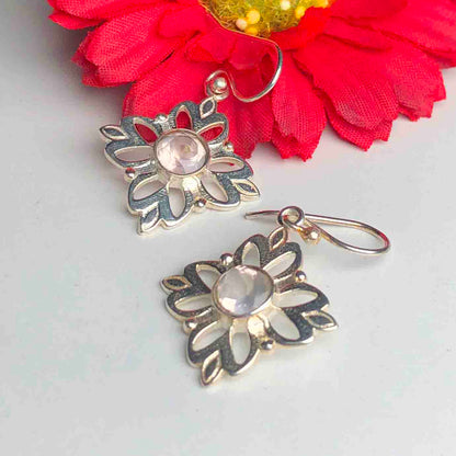 Zhupuk International Unique Design Gemstone Rose Quartz Earrings for Women and Girls Light Weight Dangle For Every Occasion Nickel-Free Quality ( RITI132 )