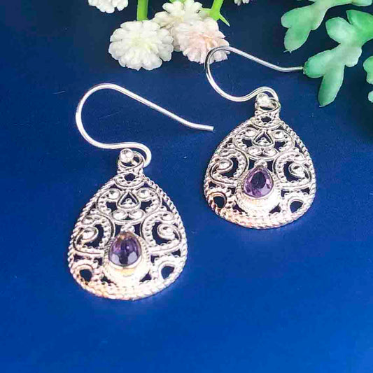 Zhupuk International Latest Stylish Gemstone Amethyst Earrings for Women and Girls Light Weight Dangle For Every Occasion Nickel-Free Quality ( RITI136 )