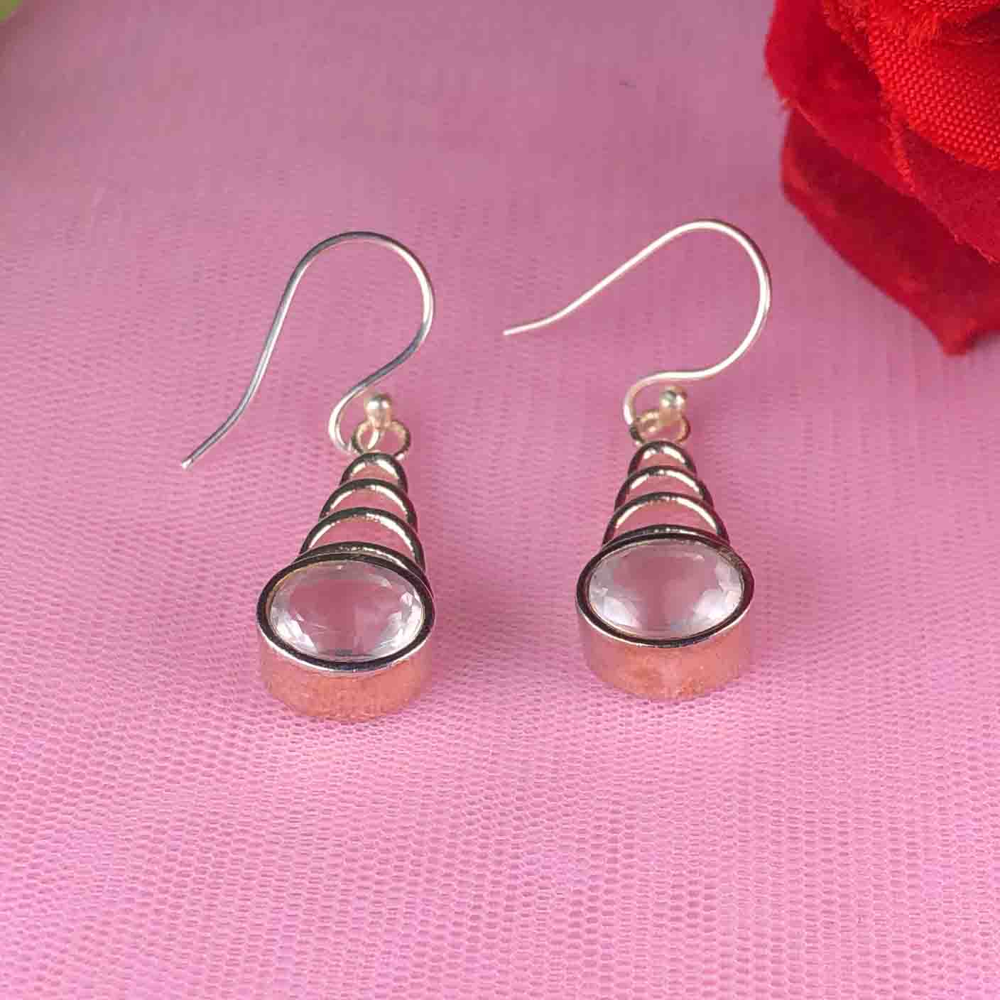 Zhupuk International Unique Design Gemstone Rose Quartz Earrings for Women and Girls Light Weight Dangle For Every Occasion Nickel-Free Quality ( RITI142 )