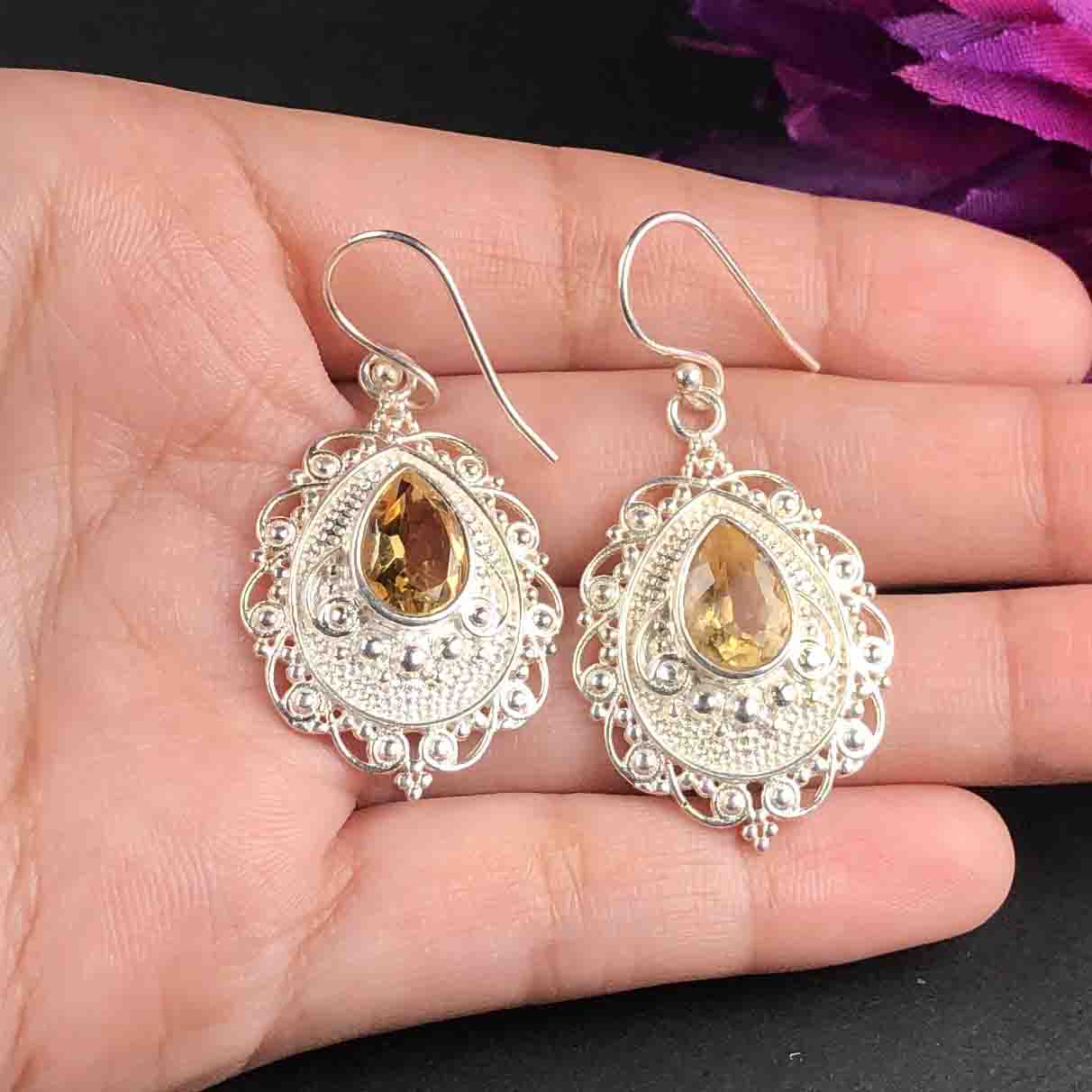 Zhupuk International Trending Stylish Gemstone Citrine Earrings for Women and Girls Light Weight Dangle For Every Occasion Nickel-Free Quality ( RITI144 )