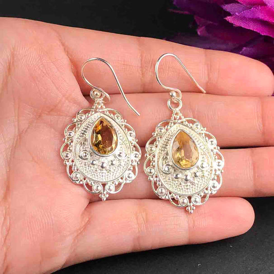 Zhupuk International Trending Stylish Gemstone Citrine Earrings for Women and Girls Light Weight Dangle For Every Occasion Nickel-Free Quality ( RITI144 )
